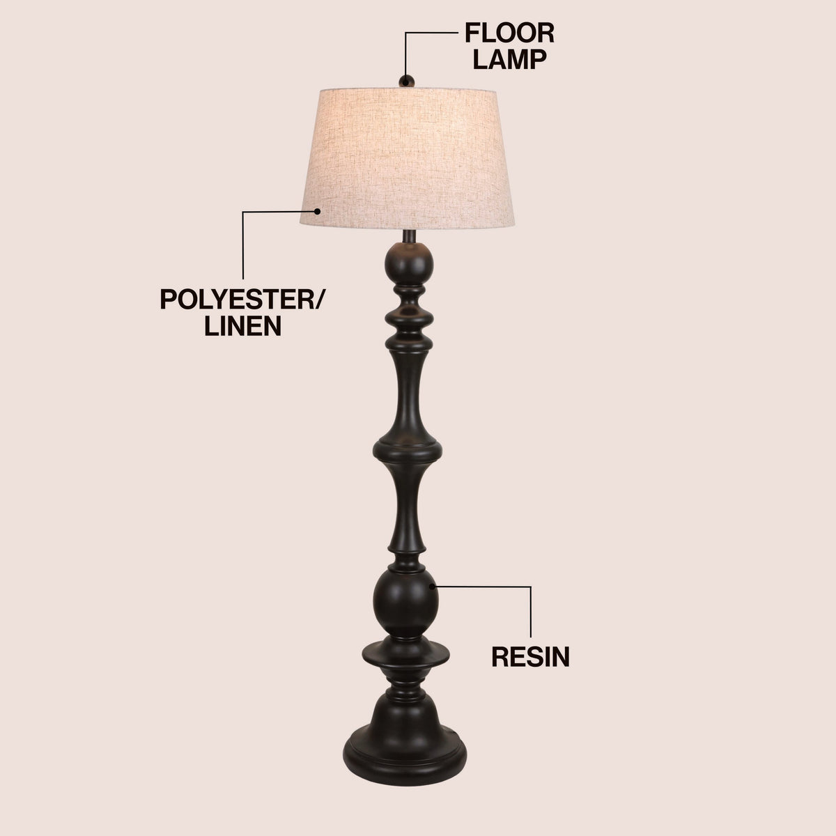 Taylor Rustic Farmhouse Spindled Resin LED Floor Lamp