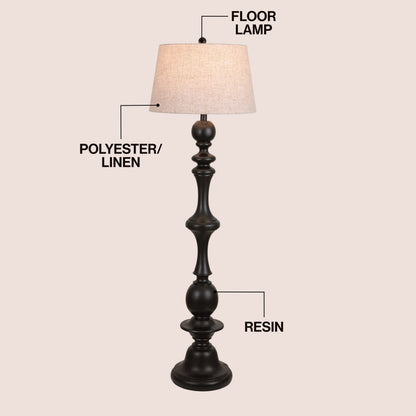 Taylor Rustic Farmhouse Spindled Resin LED Floor Lamp