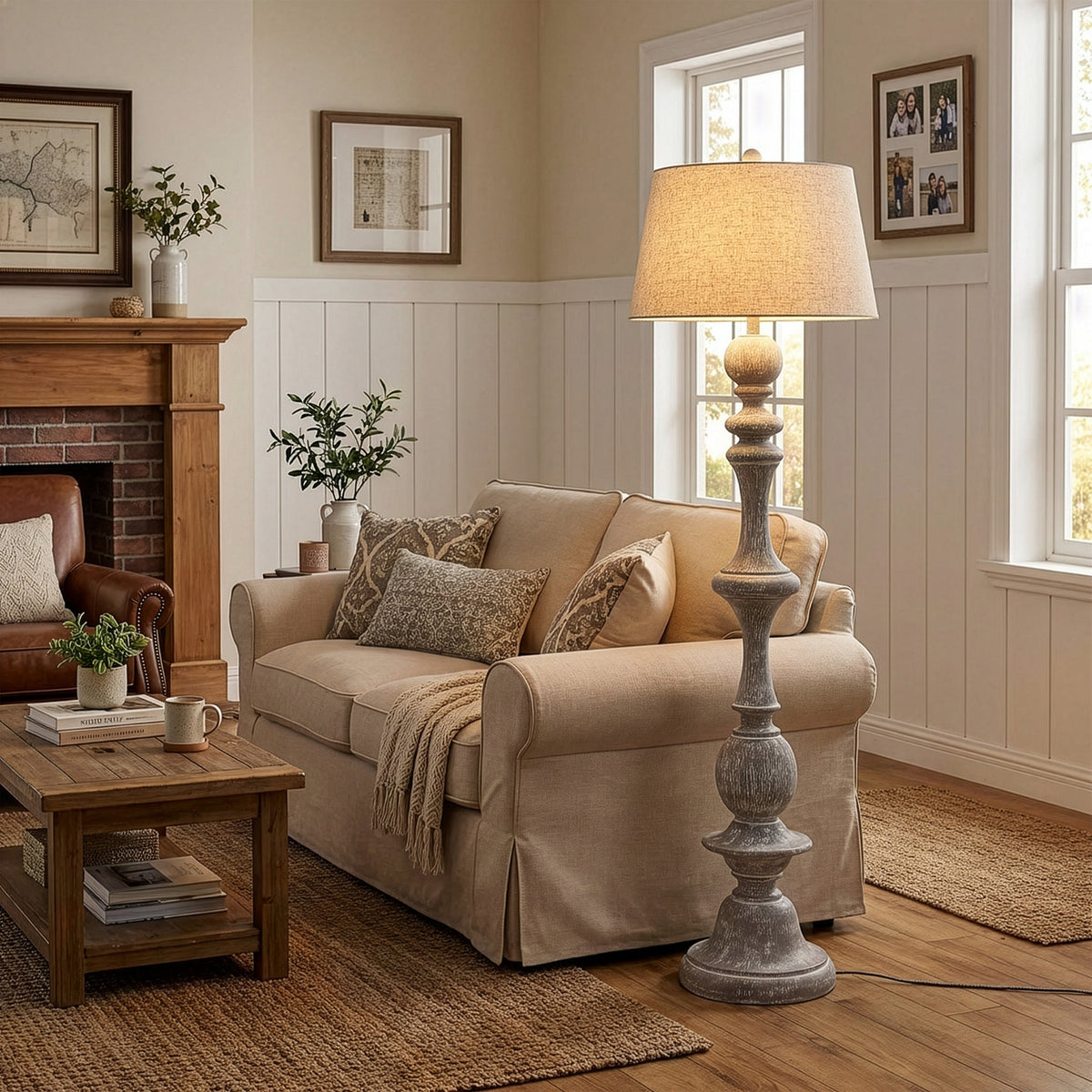 Taylor Rustic Farmhouse Spindled Resin LED Floor Lamp