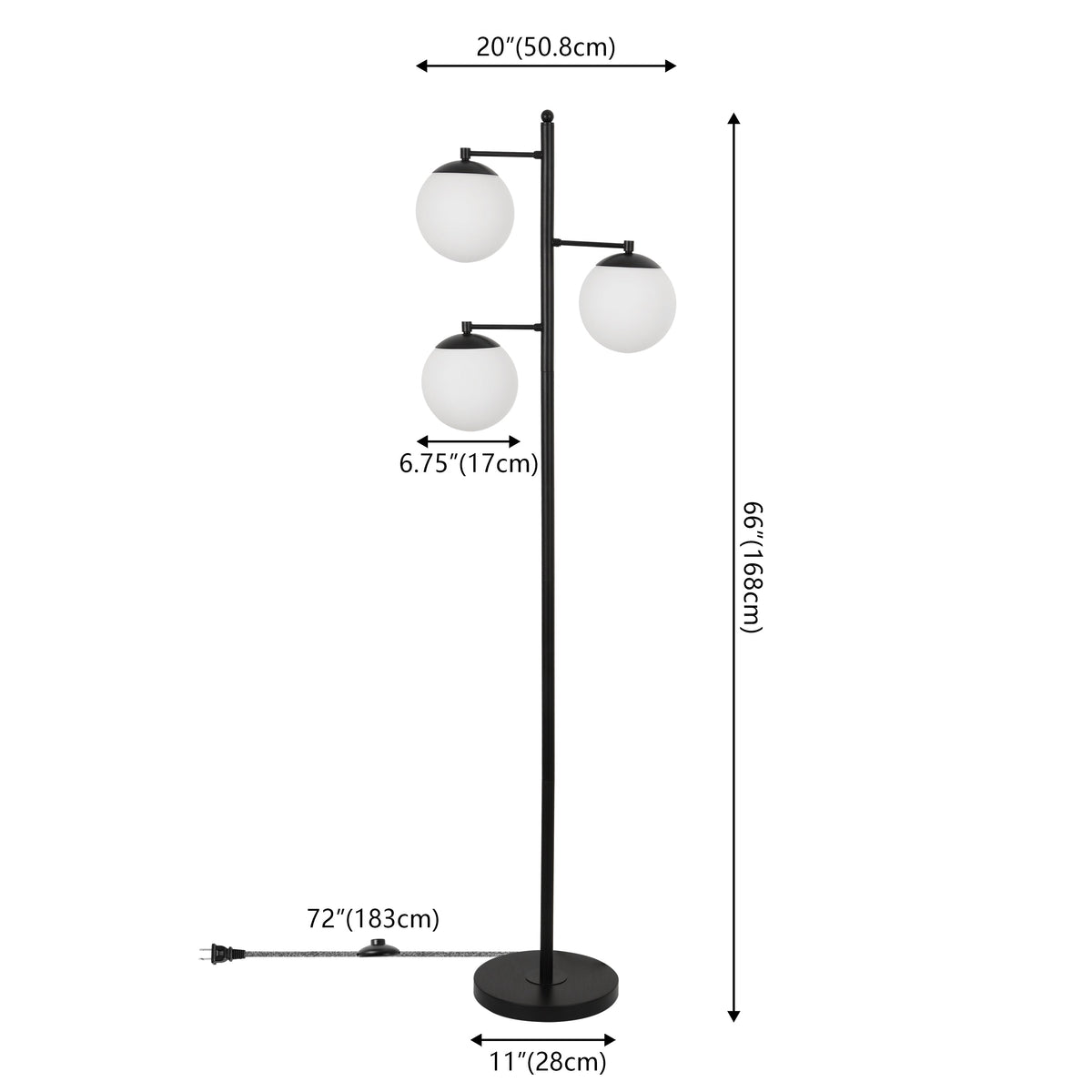 Ellie 3-Light Mid-Century Modern Metal LED Floor Lamp with Triple Frosted Globe Shades