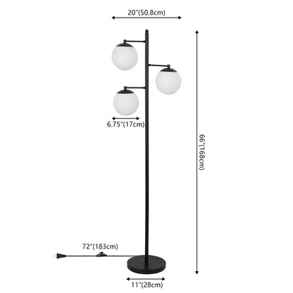 Ellie 3-Light Mid-Century Modern Metal LED Floor Lamp with Triple Frosted Globe Shades