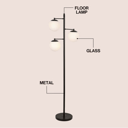 Ellie 3-Light Mid-Century Modern Metal LED Floor Lamp with Triple Frosted Globe Shades