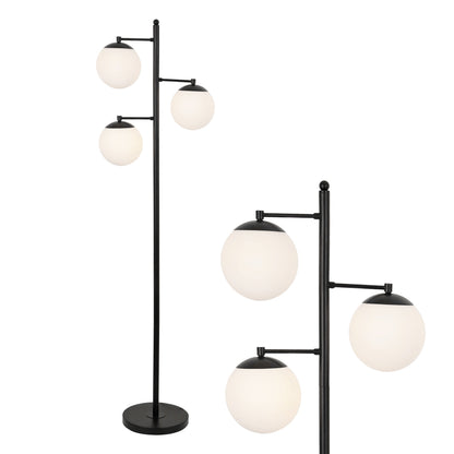 Ellie 3-Light Mid-Century Modern Metal LED Floor Lamp with Triple Frosted Globe Shades