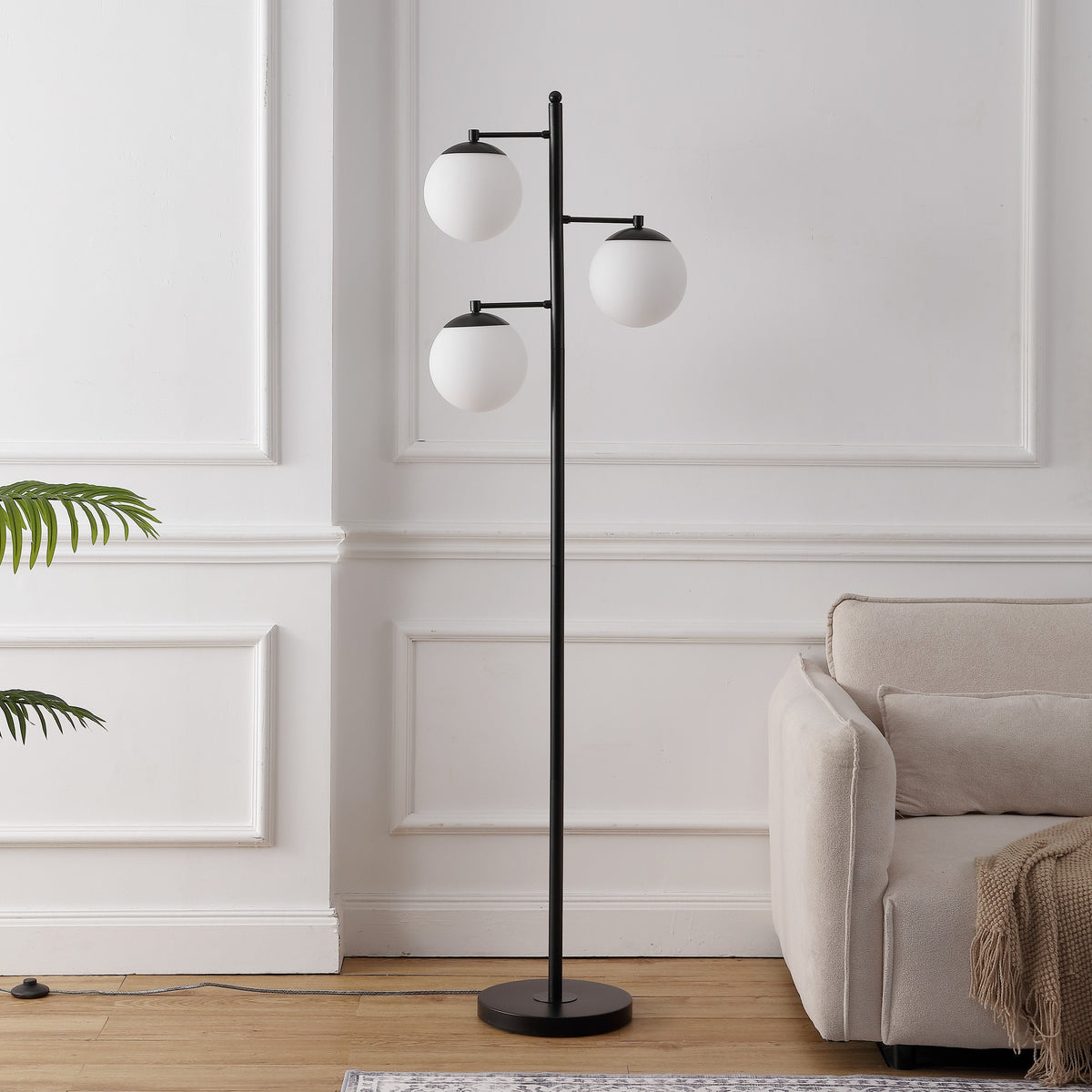 Ellie 3-Light Mid-Century Modern Metal LED Floor Lamp with Triple Frosted Globe Shades
