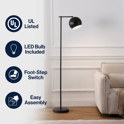 Eva Modern Contemporary LED Floor Lamp with Metal Globe Shade