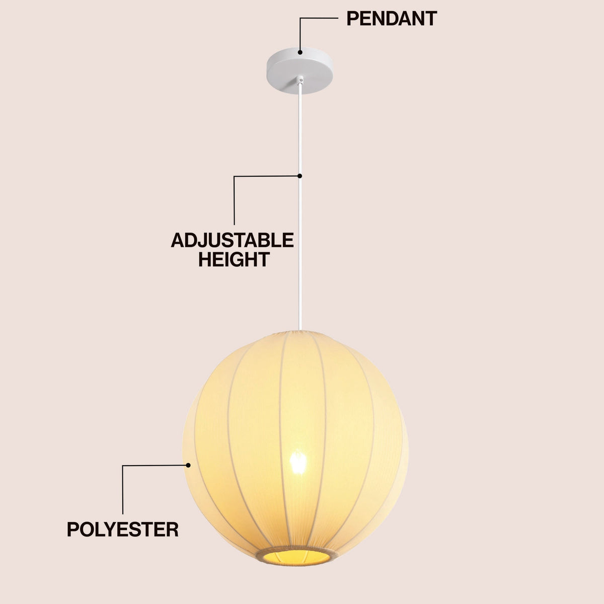 Sia 16" 1-Light Scandinavian Japandi Adjustable Lantern Metal with Ribbed Cocoon Globe Shade LED Pendant
