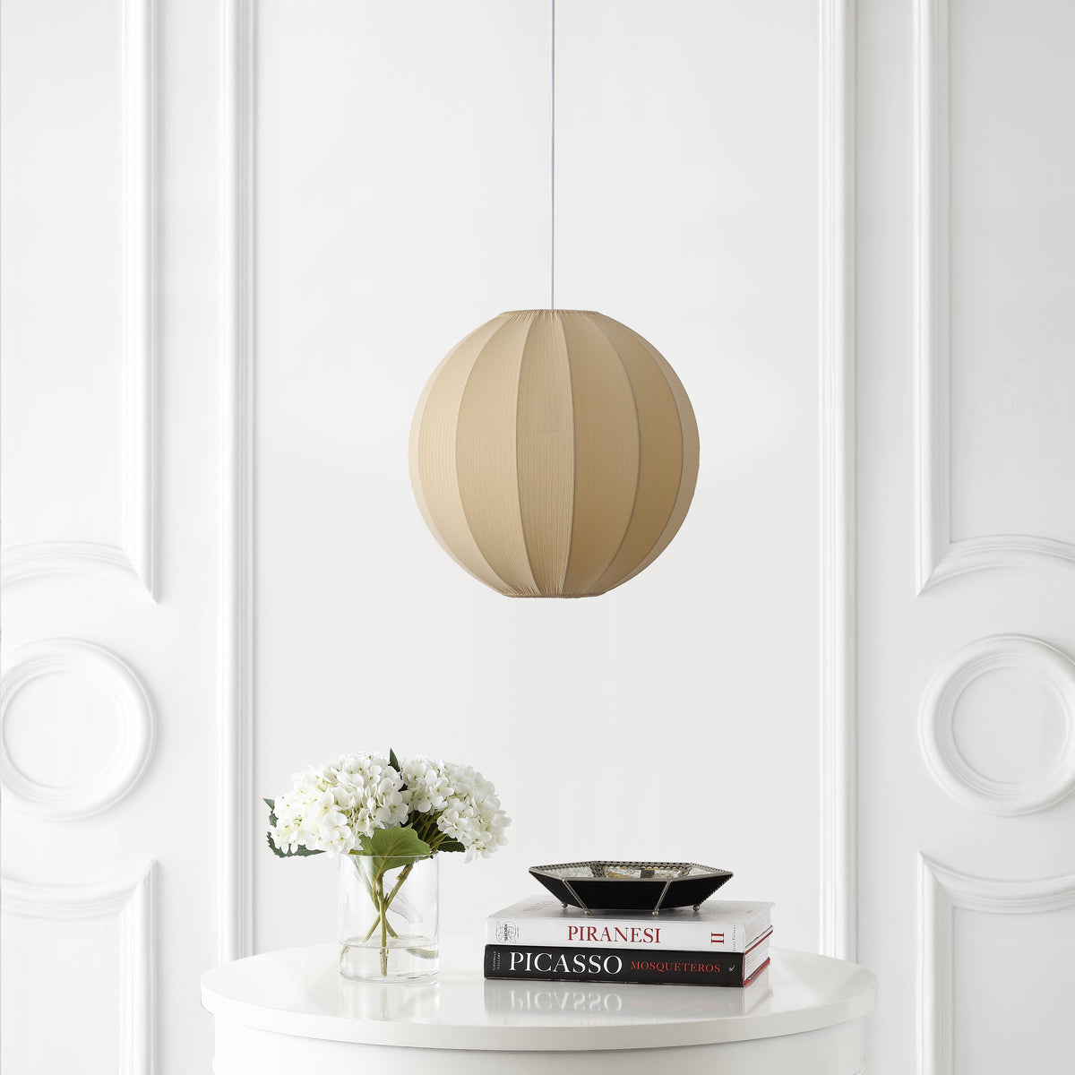 Sia 16" 1-Light Scandinavian Japandi Adjustable Lantern Metal with Ribbed Cocoon Globe Shade LED Pendant