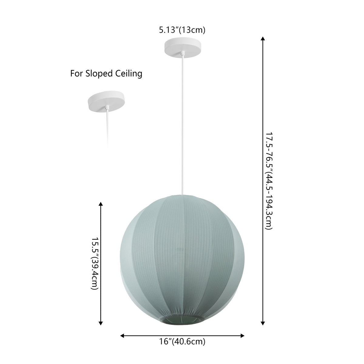 Sia 16" 1-Light Scandinavian Japandi Adjustable Lantern Metal with Ribbed Cocoon Globe Shade LED Pendant