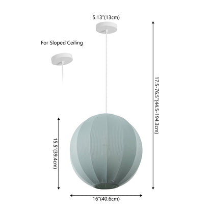 Sia 16" 1-Light Scandinavian Japandi Adjustable Lantern Metal with Ribbed Cocoon Globe Shade LED Pendant