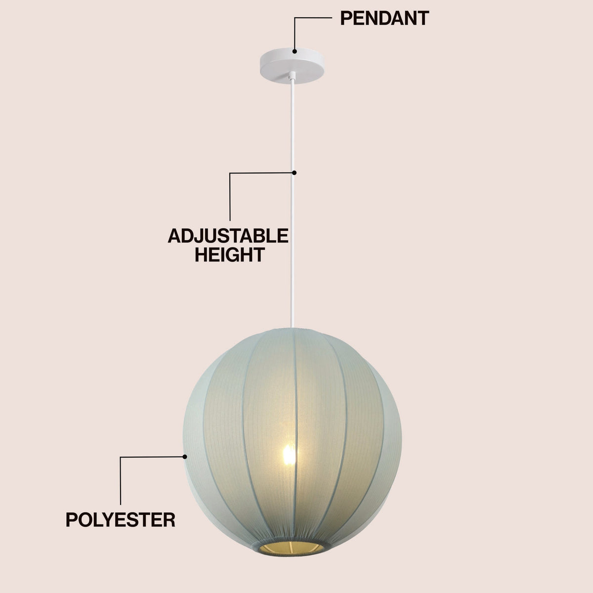 Sia 16" 1-Light Scandinavian Japandi Adjustable Lantern Metal with Ribbed Cocoon Globe Shade LED Pendant
