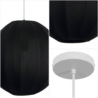 Sia 16" 1-Light Scandinavian Japandi Adjustable Lantern Metal with Ribbed Cocoon Globe Shade LED Pendant