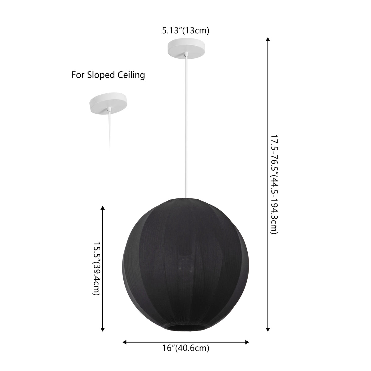 Sia 16" 1-Light Scandinavian Japandi Adjustable Lantern Metal with Ribbed Cocoon Globe Shade LED Pendant