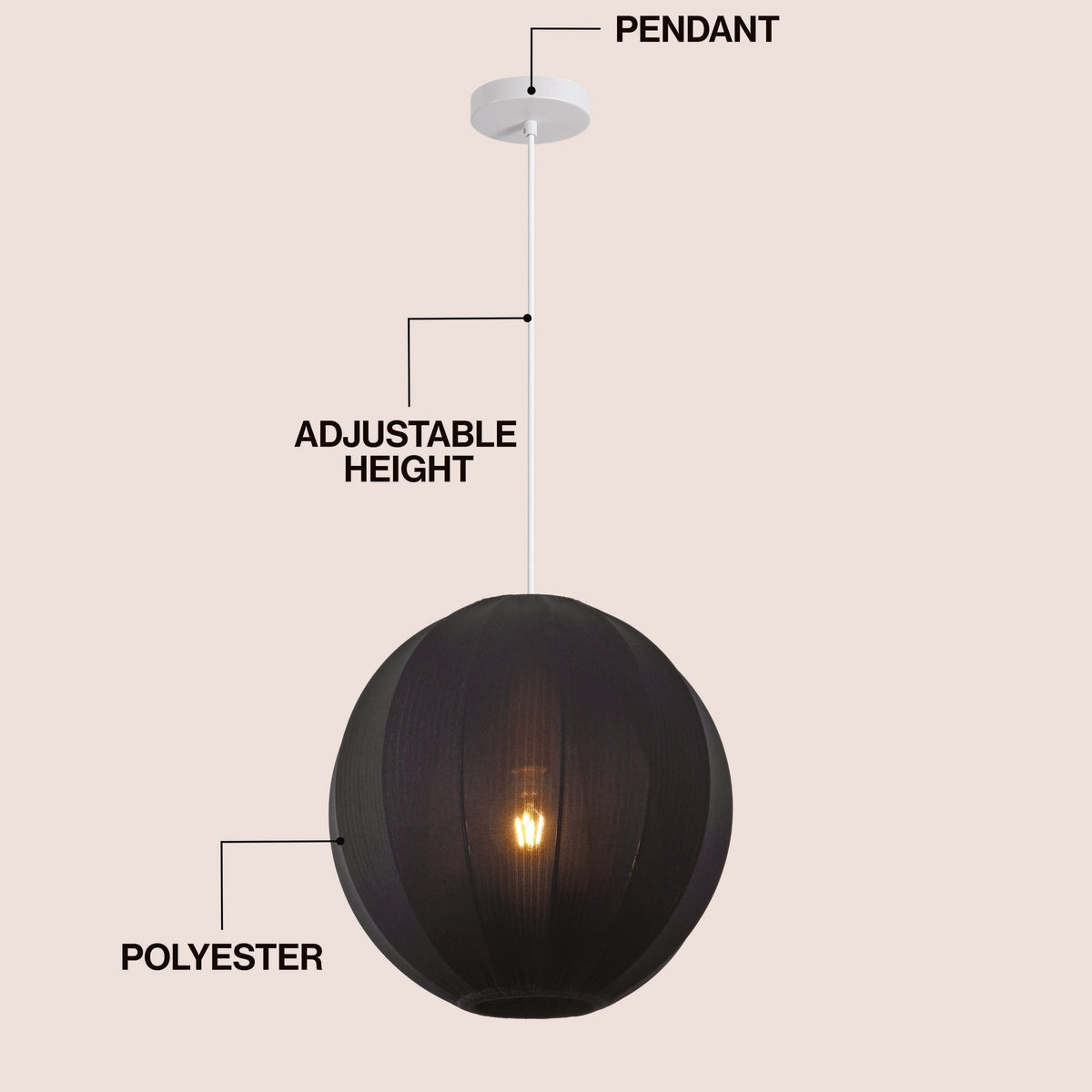 Sia 16" 1-Light Scandinavian Japandi Adjustable Lantern Metal with Ribbed Cocoon Globe Shade LED Pendant