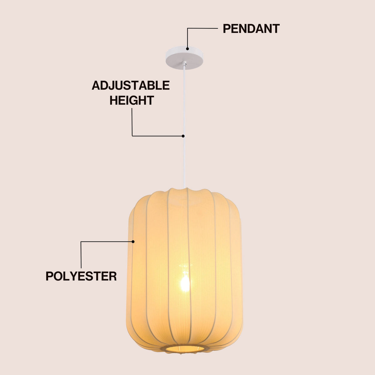 Aurelia 13.75" 1-Light Scandinavian Japandi Adjustable Lantern Metal with Ribbed Cocoon Capsule Shade LED Pendant