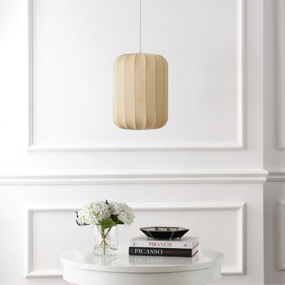 Aurelia 13.75" 1-Light Scandinavian Japandi Adjustable Lantern Metal with Ribbed Cocoon Capsule Shade LED Pendant