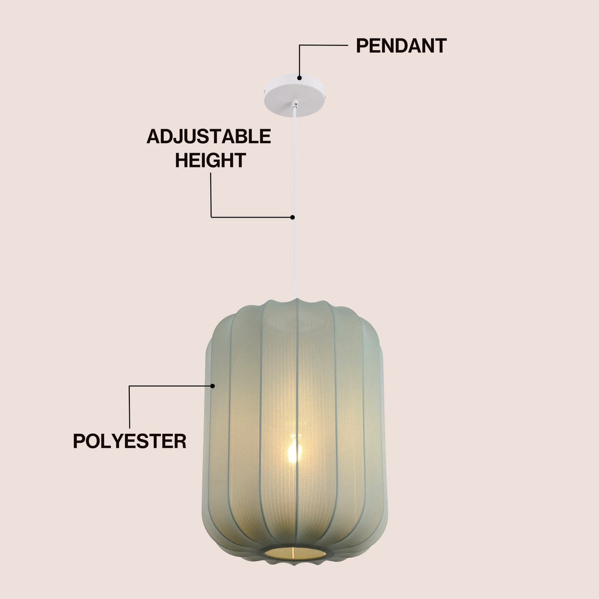 Aurelia 13.75" 1-Light Scandinavian Japandi Adjustable Lantern Metal with Ribbed Cocoon Capsule Shade LED Pendant