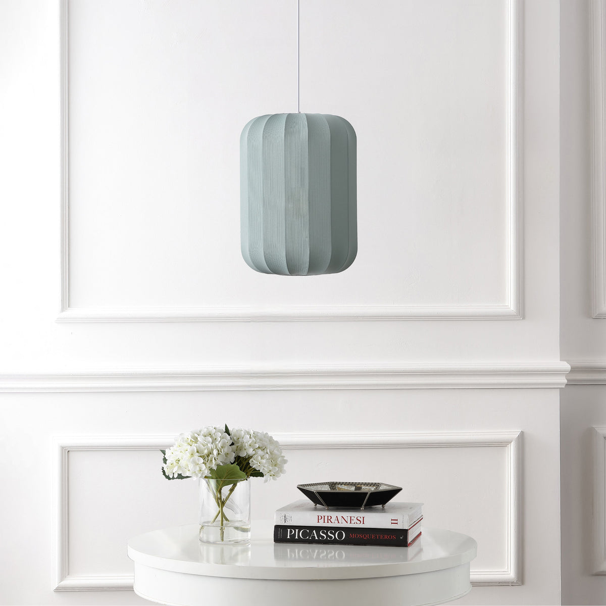 Aurelia 13.75" 1-Light Scandinavian Japandi Adjustable Lantern Metal with Ribbed Cocoon Capsule Shade LED Pendant