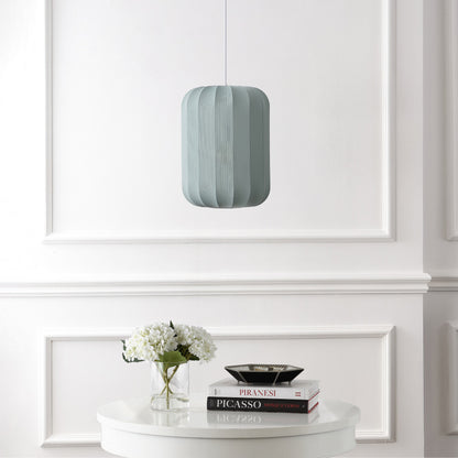 Aurelia 13.75" 1-Light Scandinavian Japandi Adjustable Lantern Metal with Ribbed Cocoon Capsule Shade LED Pendant