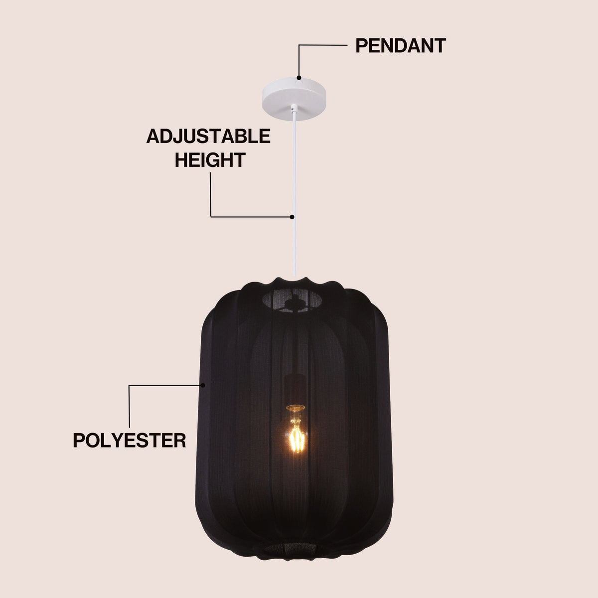 Aurelia 13.75" 1-Light Scandinavian Japandi Adjustable Lantern Metal with Ribbed Cocoon Capsule Shade LED Pendant