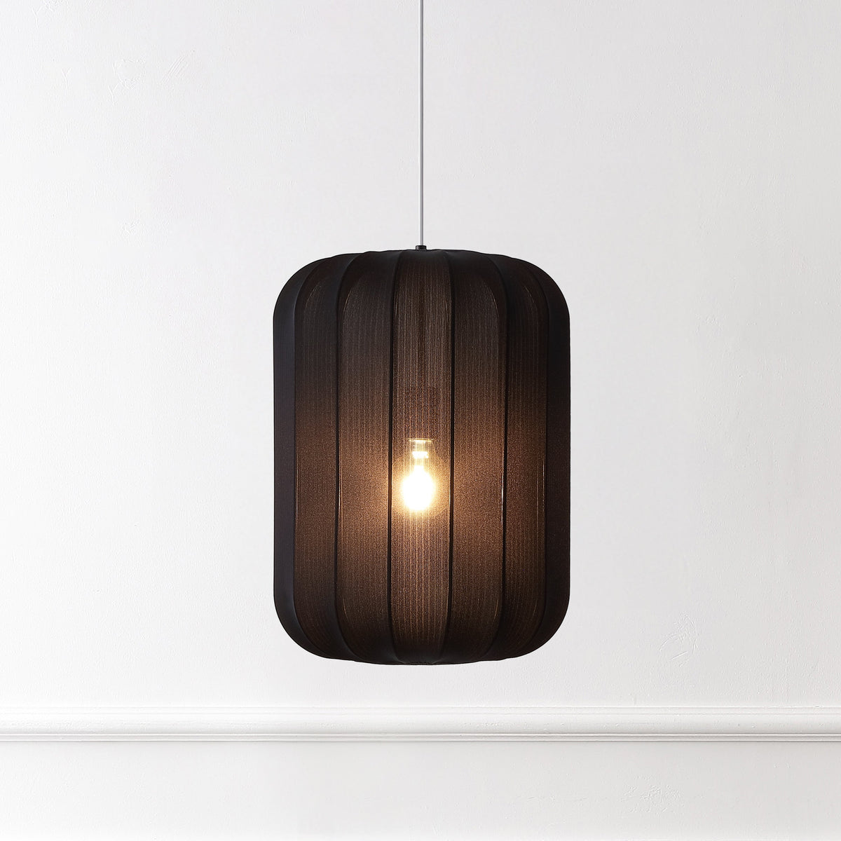 Aurelia 13.75" 1-Light Scandinavian Japandi Adjustable Lantern Metal with Ribbed Cocoon Capsule Shade LED Pendant