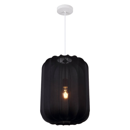 Aurelia 13.75" 1-Light Scandinavian Japandi Adjustable Lantern Metal with Ribbed Cocoon Capsule Shade LED Pendant