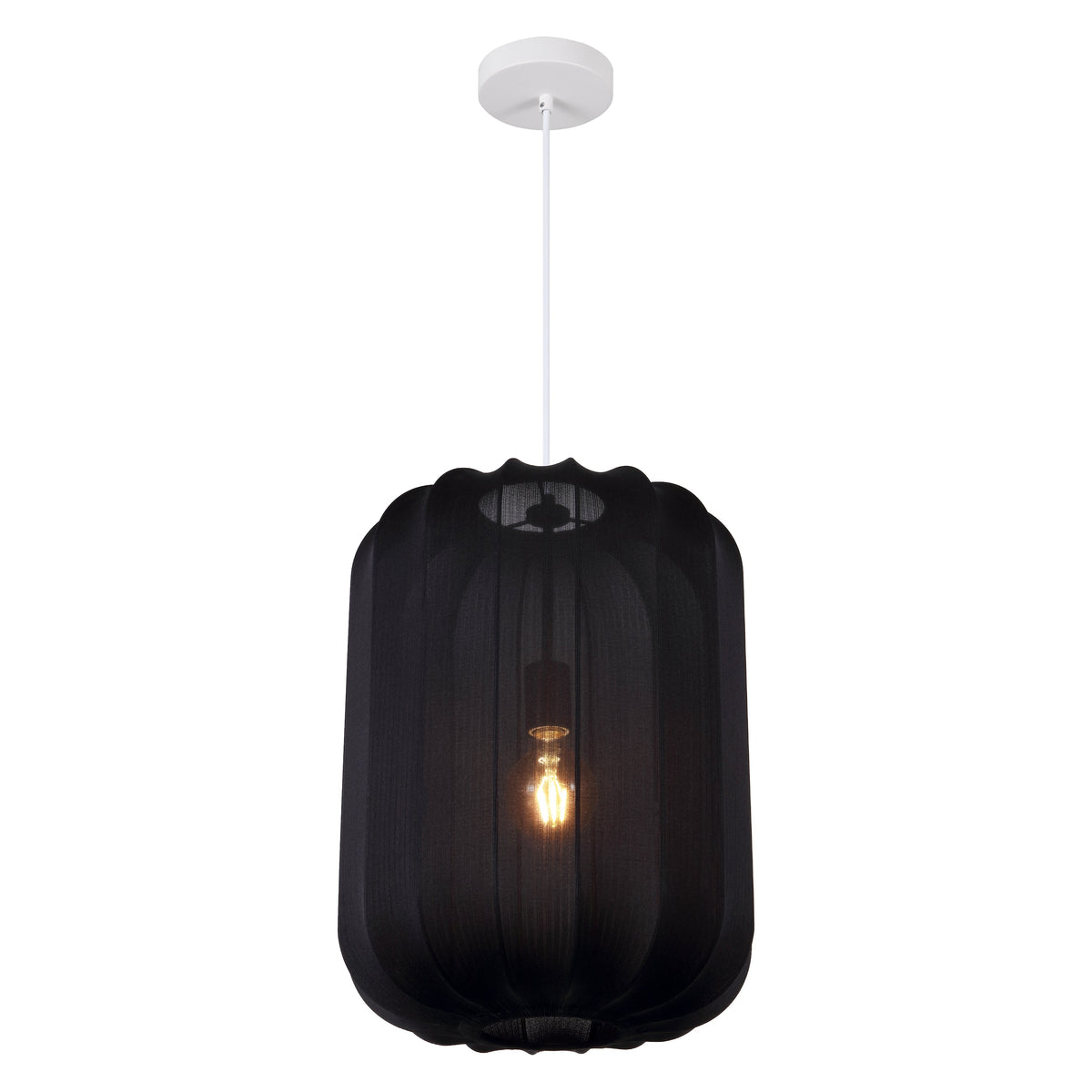 Aurelia 13.75" 1-Light Scandinavian Japandi Adjustable Lantern Metal with Ribbed Cocoon Capsule Shade LED Pendant