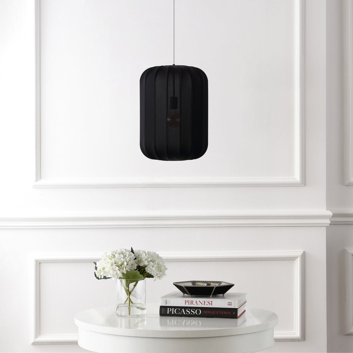Aurelia 13.75" 1-Light Scandinavian Japandi Adjustable Lantern Metal with Ribbed Cocoon Capsule Shade LED Pendant