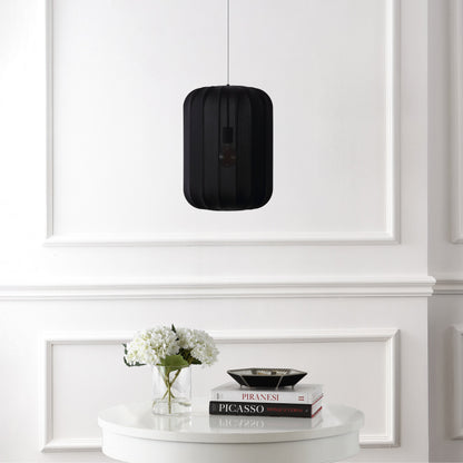 Aurelia 13.75" 1-Light Scandinavian Japandi Adjustable Lantern Metal with Ribbed Cocoon Capsule Shade LED Pendant