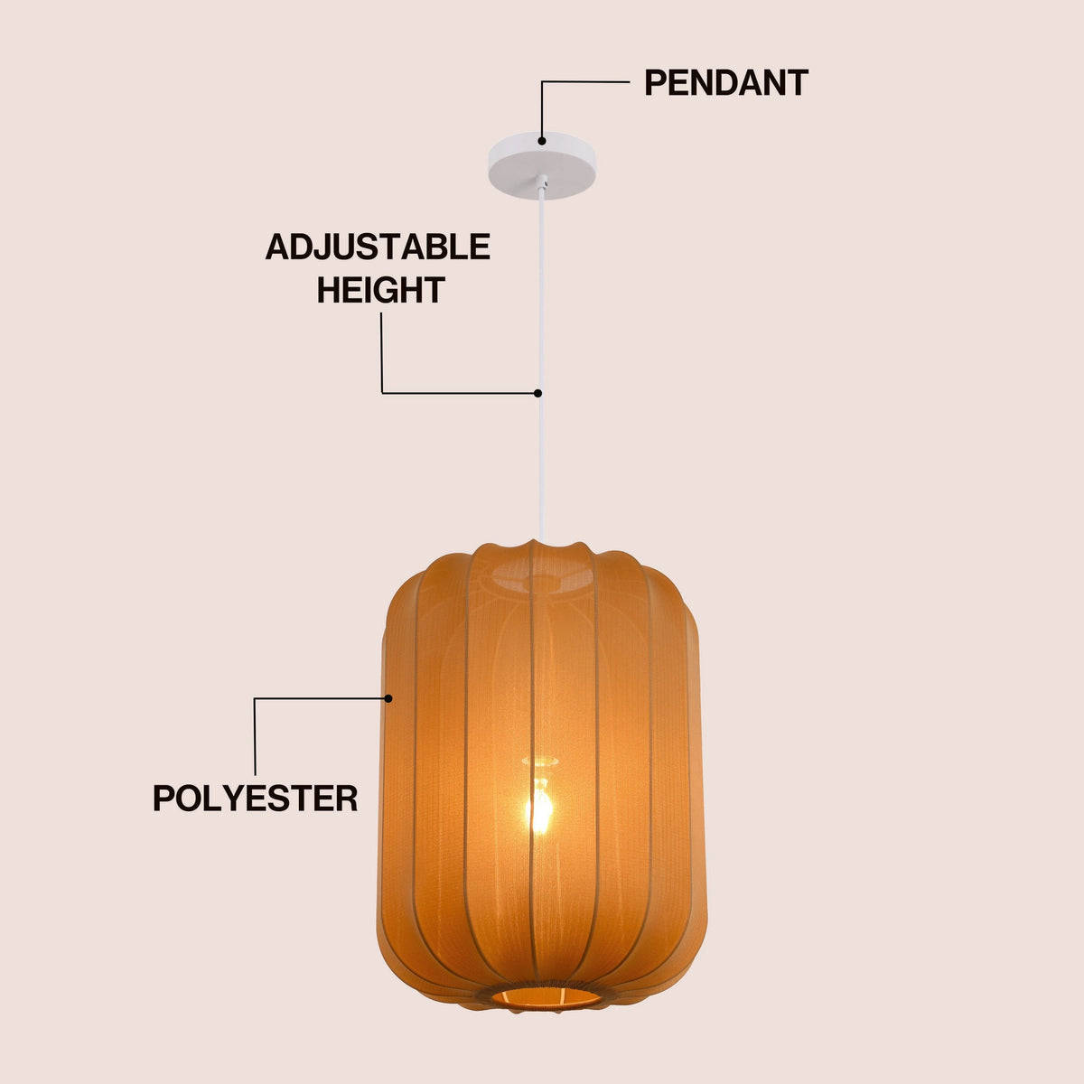 Aurelia 13.75" 1-Light Scandinavian Japandi Adjustable Lantern Metal with Ribbed Cocoon Capsule Shade LED Pendant