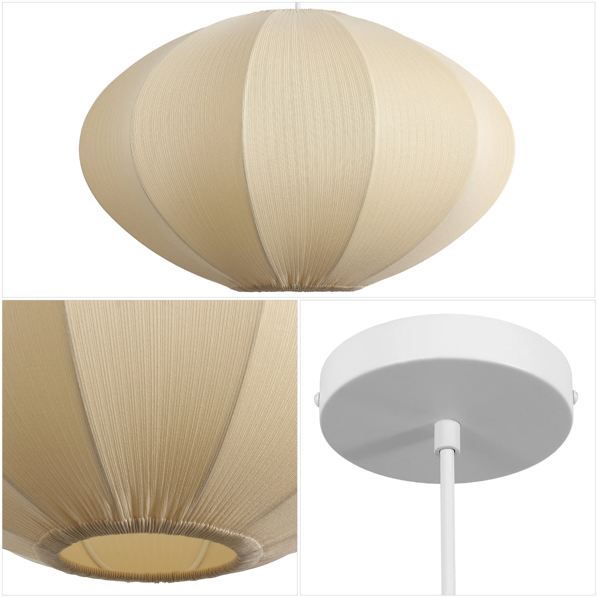 Kira 18.38" 1-Light Scandinavian Japandi Adjustable Lantern Metal with Ribbed Cocoon UFO Saucer Shade LED Pendant