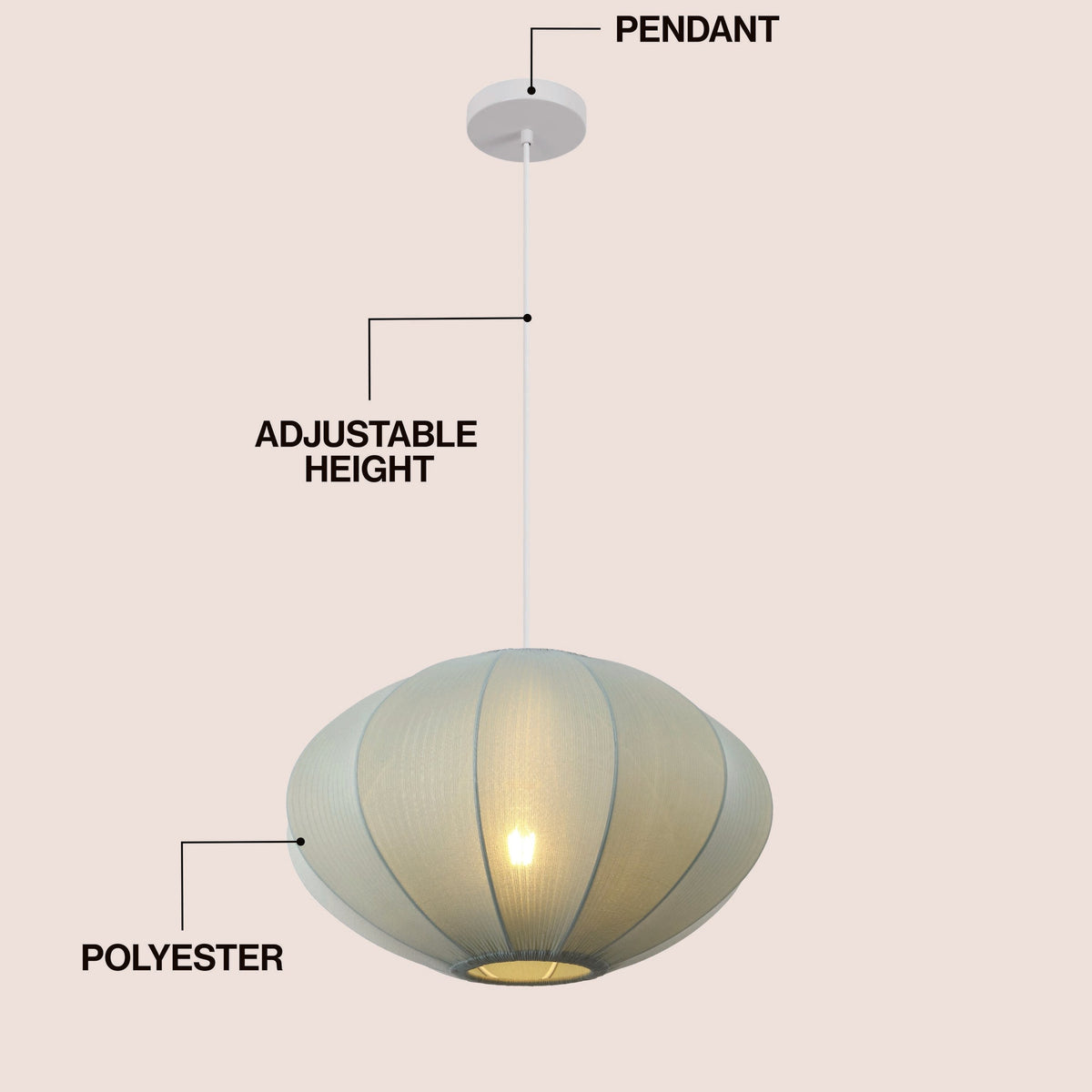 Kira 18.38" 1-Light Scandinavian Japandi Adjustable Lantern Metal with Ribbed Cocoon UFO Saucer Shade LED Pendant