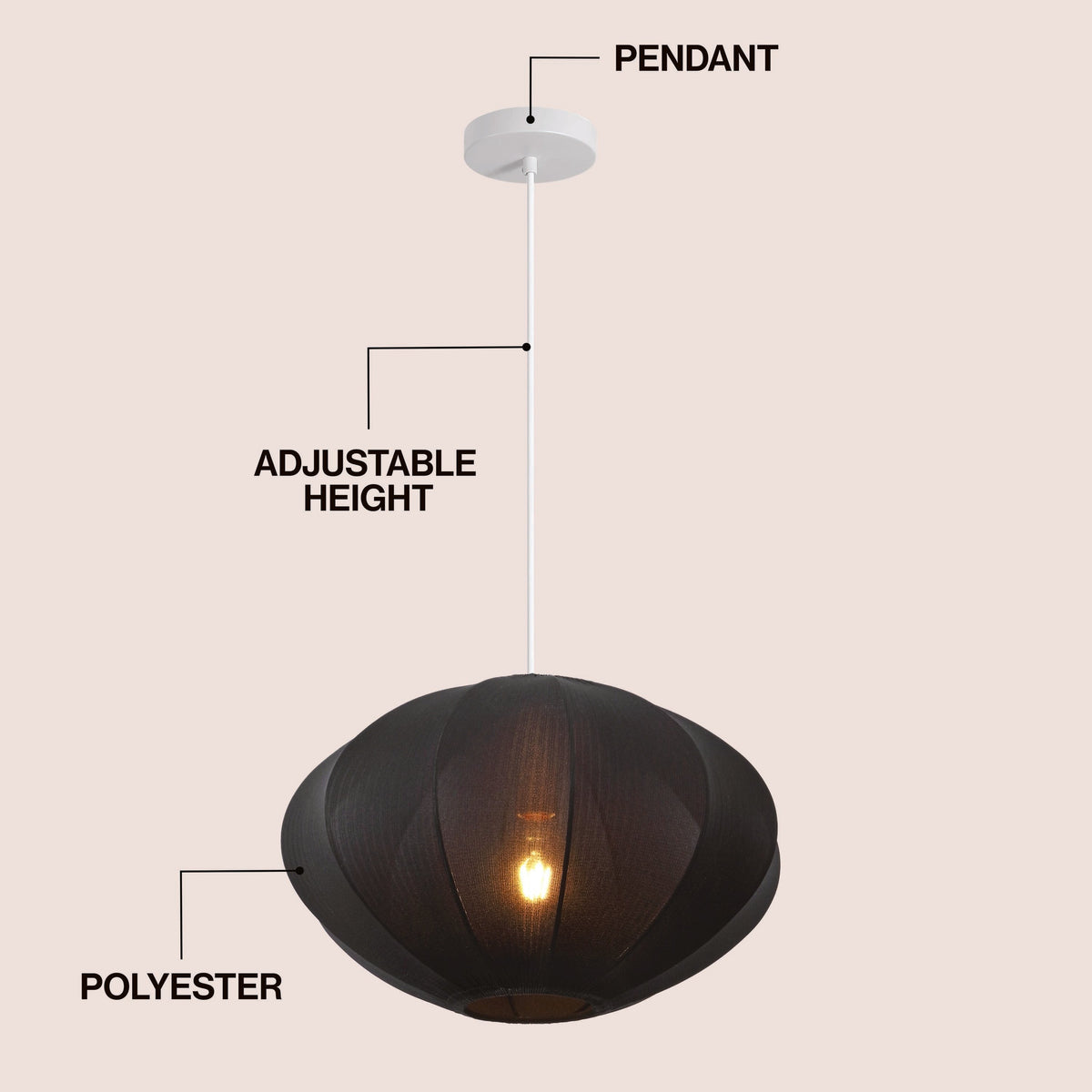 Kira 18.38" 1-Light Scandinavian Japandi Adjustable Lantern Metal with Ribbed Cocoon UFO Saucer Shade LED Pendant