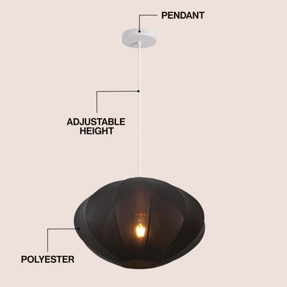 Kira 18.38" 1-Light Scandinavian Japandi Adjustable Lantern Metal with Ribbed Cocoon UFO Saucer Shade LED Pendant