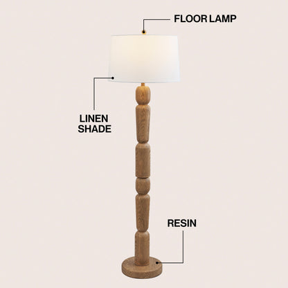 Rustara 61.5" Cottage Farmhouse Turned Resin/Iron LED Floor Lamp