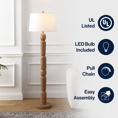 Rustara 61.5" Cottage Farmhouse Turned Resin/Iron LED Floor Lamp