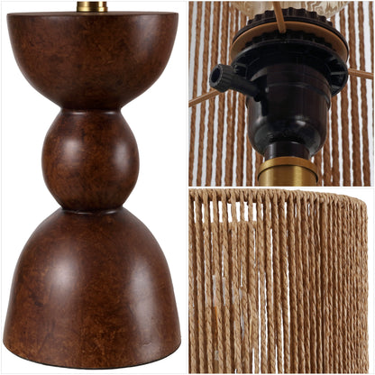 Sherry 22" Bohemian Coastal Hourglass Totem Resin with Hand-Woven Paper Rope Drum Shade LED Table Lamp, Set of 2