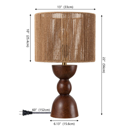 Sherry 22" Bohemian Coastal Hourglass Totem Resin with Hand-Woven Paper Rope Drum Shade LED Table Lamp, Set of 2
