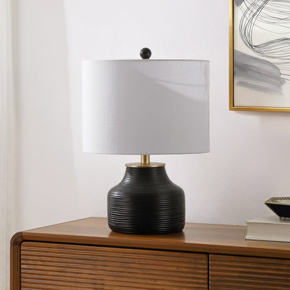 Malone 20" Modern Transitional Ribbed Tapered Ginger Jar Resin/Metal LED Table Lamp
