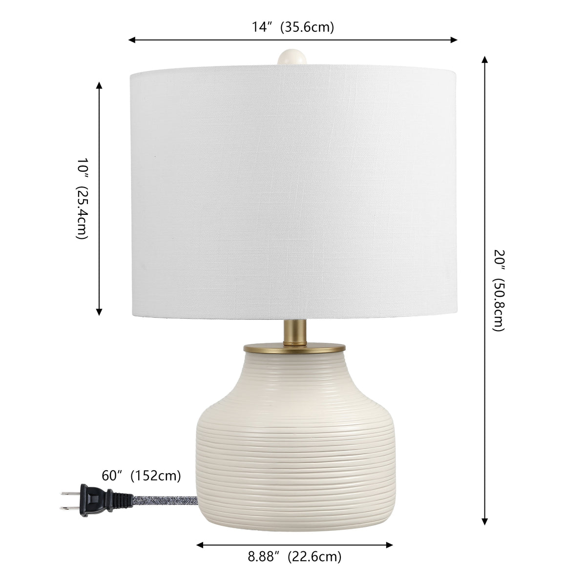 Malone 20" Modern Transitional Ribbed Tapered Ginger Jar Resin/Metal LED Table Lamp