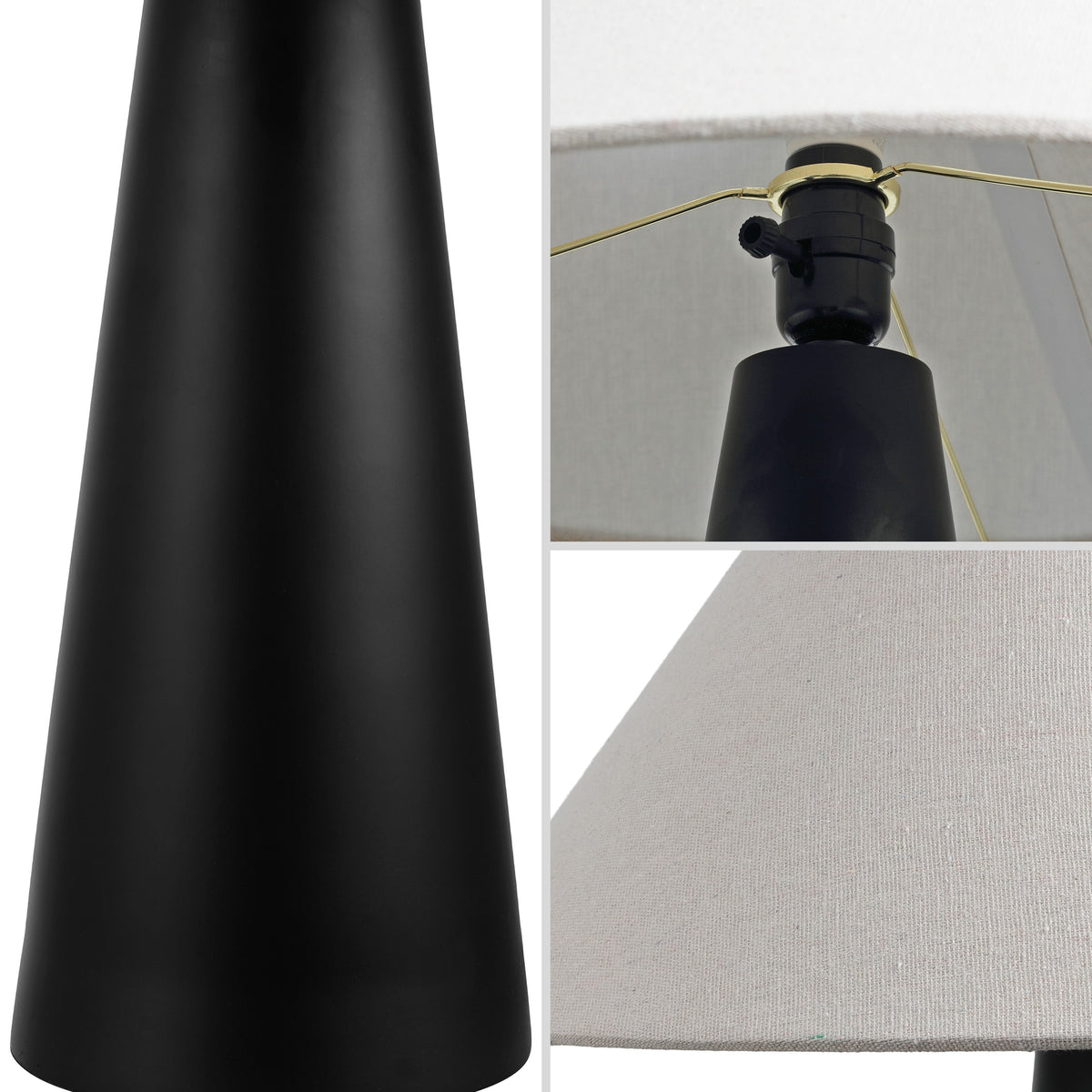 Harrison 22.5" Modern Contemporary Sculptural Tapered Cone Resin LED Table Lamp, Matte Black (Set of 2)