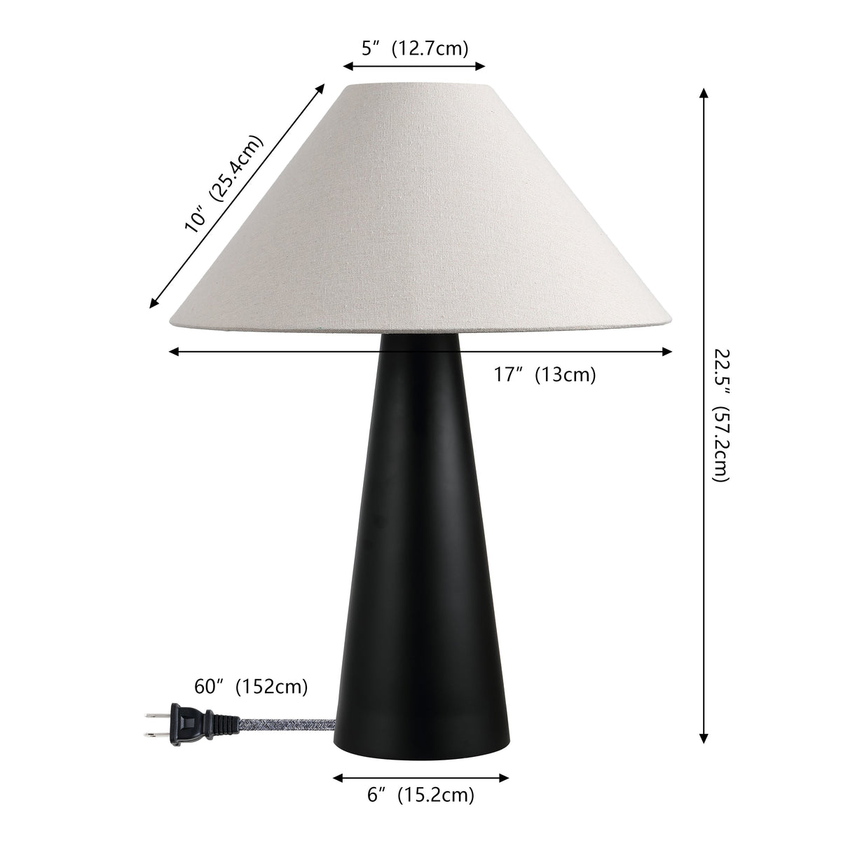 Harrison 22.5" Modern Contemporary Sculptural Tapered Cone Resin LED Table Lamp, Matte Black (Set of 2)