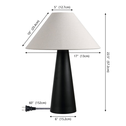 Harrison 22.5" Modern Contemporary Sculptural Tapered Cone Resin LED Table Lamp, Matte Black (Set of 2)