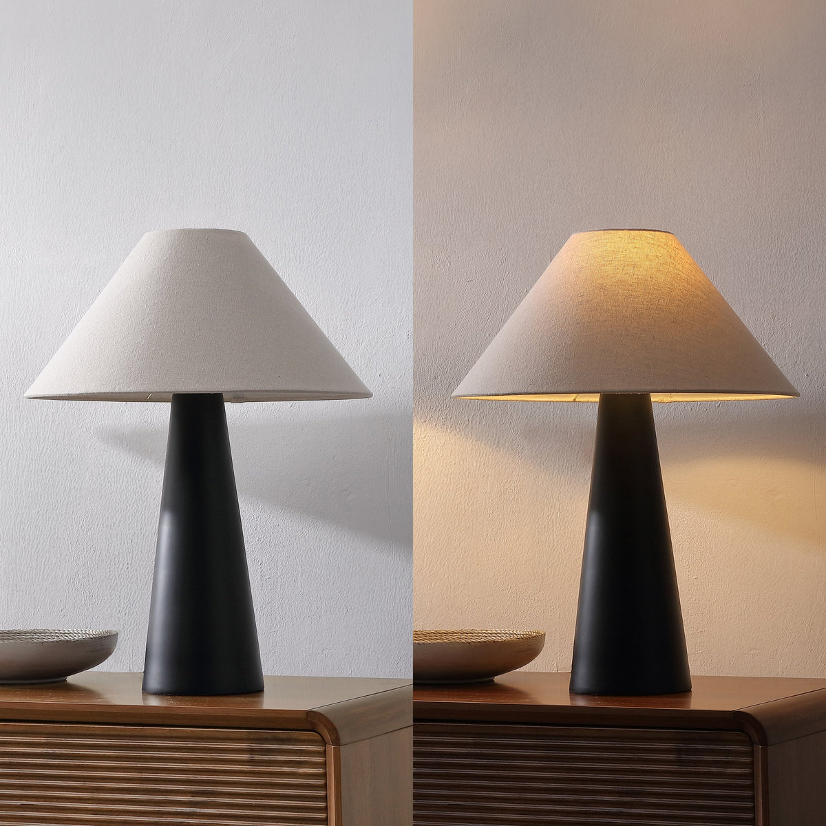 Harrison 22.5" Modern Contemporary Sculptural Tapered Cone Resin LED Table Lamp, Matte Black (Set of 2)