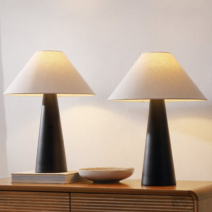 Harrison 22.5" Modern Contemporary Sculptural Tapered Cone Resin LED Table Lamp, Matte Black (Set of 2)