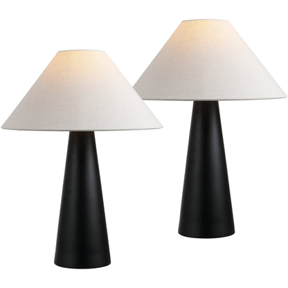 Harrison 22.5" Modern Contemporary Sculptural Tapered Cone Resin LED Table Lamp, Matte Black (Set of 2)