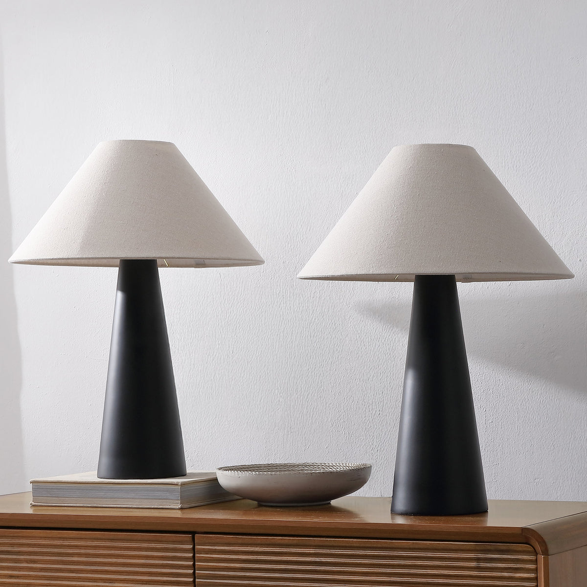 Harrison 22.5" Modern Contemporary Sculptural Tapered Cone Resin LED Table Lamp, Matte Black (Set of 2)