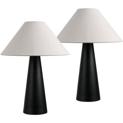 Harrison 22.5" Modern Contemporary Sculptural Tapered Cone Resin LED Table Lamp, Matte Black (Set of 2)