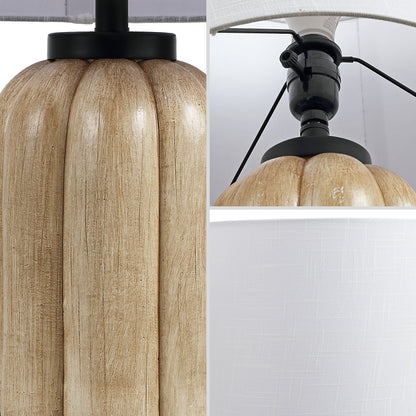 Royce 18.25" Rustic Farmhouse Fluted Scalloped Gourd Resin/Metal LED Table Lamp, Antique Light Brown Wood Finish (Set of 2)