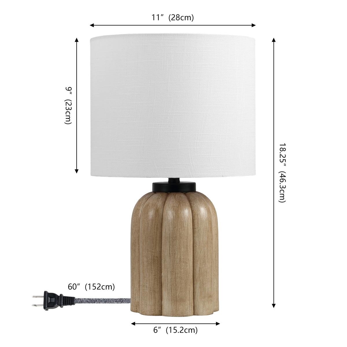 Royce 18.25" Rustic Farmhouse Fluted Scalloped Gourd Resin/Metal LED Table Lamp, Antique Light Brown Wood Finish (Set of 2)