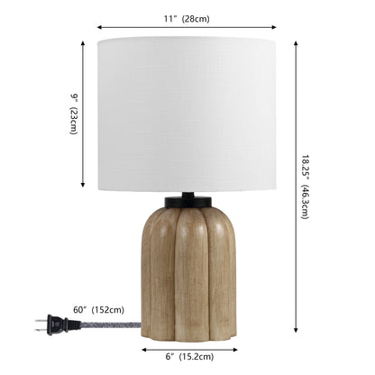 Royce 18.25" Rustic Farmhouse Fluted Scalloped Gourd Resin/Metal LED Table Lamp, Antique Light Brown Wood Finish (Set of 2)